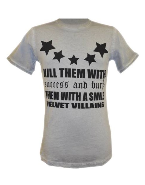004-50 Velvet Villains Ανδρικό T-shirt Πετροπλυμένο Velvet Stars Γκρι