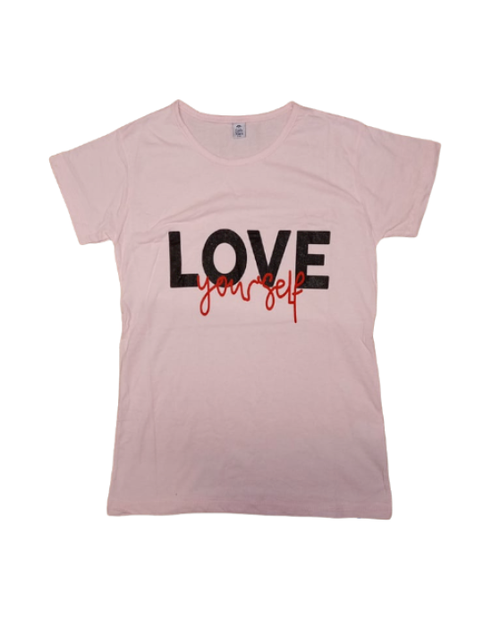 CM01-05 JOIN Γυναικείο Μπλούζακι T-Shirt Βαμβακερό Love ΡΟΖ