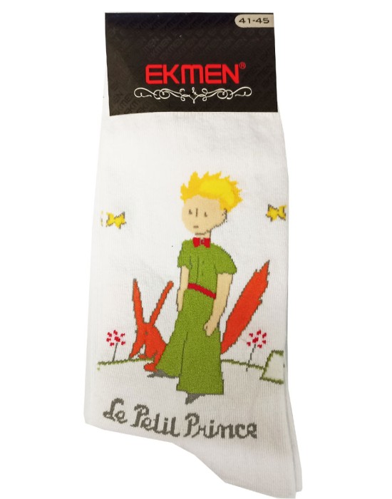 EKMEN Ανδρικές Κάλτσες Σχέδιο Le Petit Prince 1001-16 Λευκό