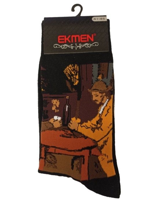 EKMEN Ανδρικές Κάλτσες Σχέδιο Χαρτοπαίχτες Paul Cezanne 1001-18 Μαύρο