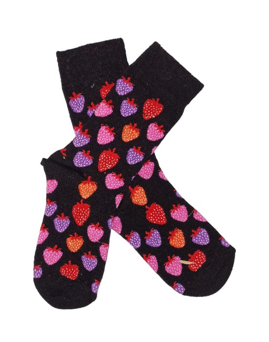 CALZEMANIA Γυναικεία Κάλτσα Φράουλες Μαύρο