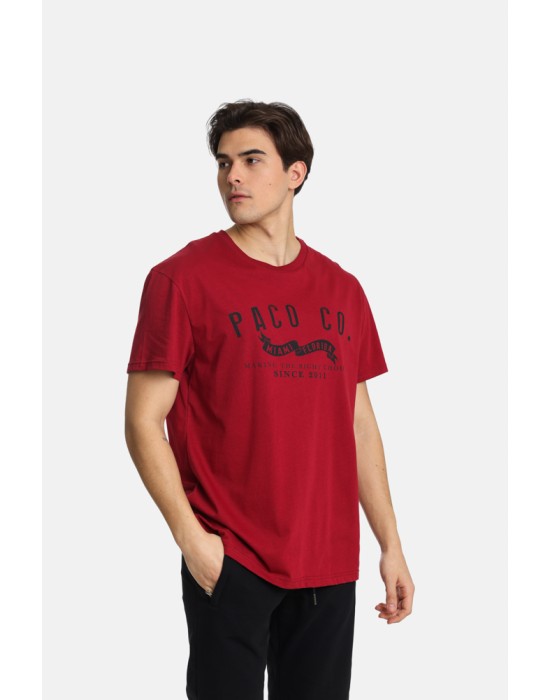 PACO&CO Ανδρικό T-Shirt Κοντό Μανίκι Βαμβάκι Plus Size ΜΠΟΡΝΤΟ