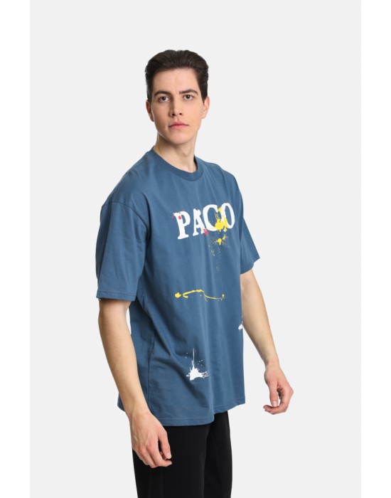 PACO&CO Ανδρική Μπλούζα Κοντό Μανίκι Βαμβάκι Plus Size ΜΠΛΕ