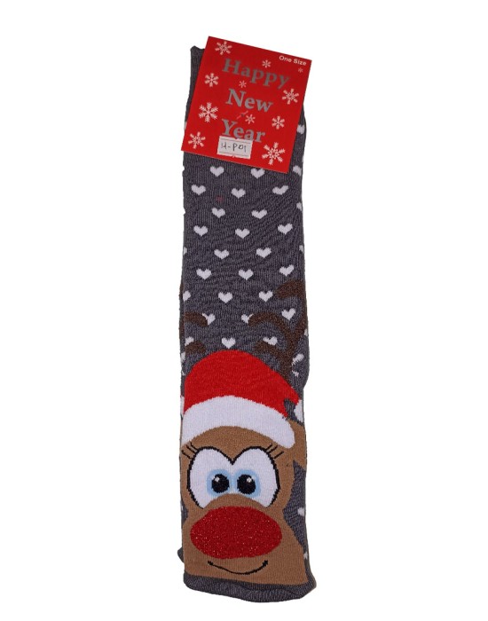 HAPPY NEW YEAR Unisex Χριστουγεννιάτικες κάλτσες Rudolph Ανθρακι