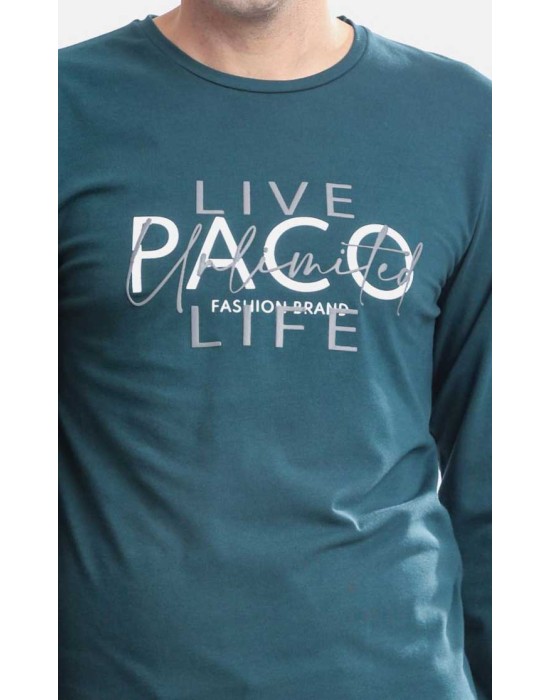 PACO&CO Ανδρική Μπλούζα Μ/Μ  Live Life  Πετρόλ 2381027-40