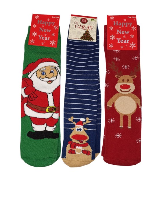 JOIN Γυναικείες Χριστουγεννιάτικες Κάλτσες 3 Ζεύγη Πολύχρωμο