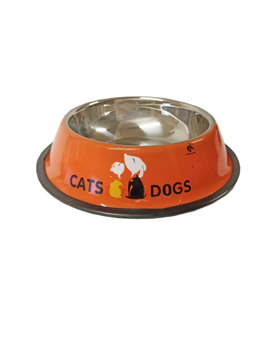 Α00589-34 NUNBELL Μπολ Φαγητού Ανοξείδωτο Cats & Dogs 22εκ Πορτοκαλί